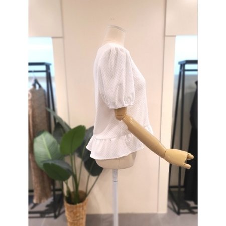셔링 반팔 블라우스 화이트