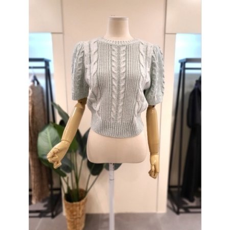 퍼프 소매 반팔 니트 민트