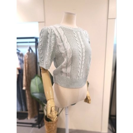 퍼프 소매 반팔 니트 민트