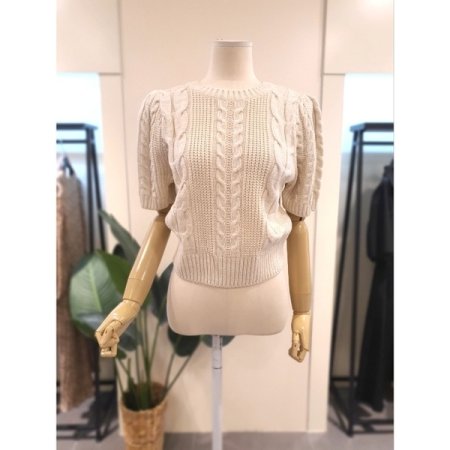 퍼프 소매 반팔 니트 베이지