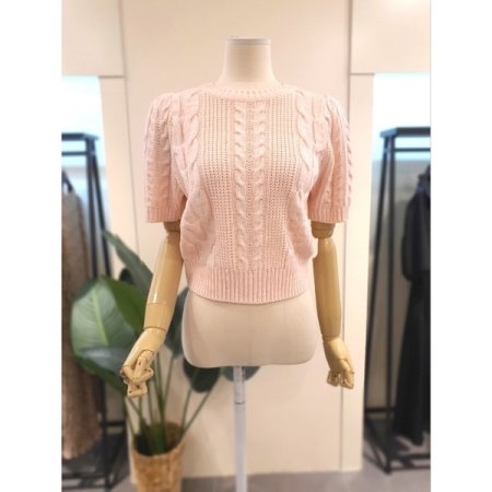 퍼프 소매 반팔 니트 베이지