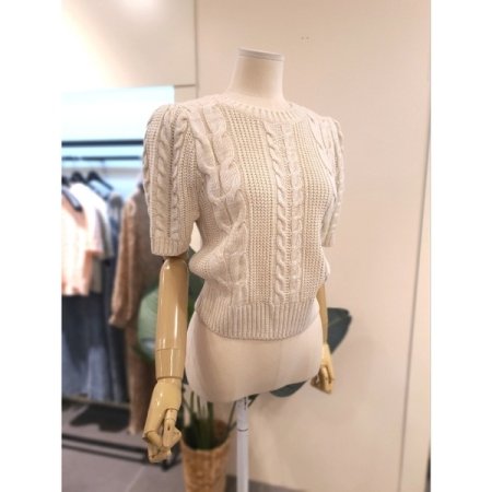 퍼프 소매 반팔 니트 베이지