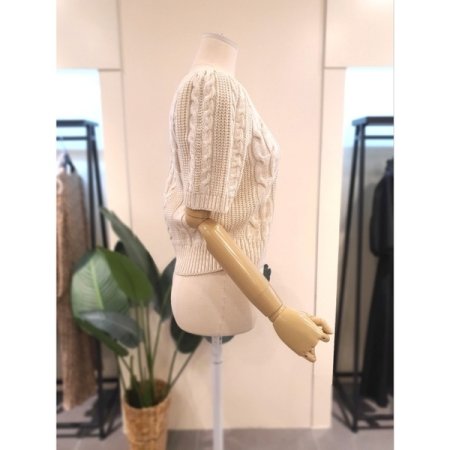 퍼프 소매 반팔 니트 베이지