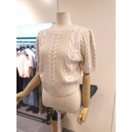 퍼프 소매 반팔 니트 베이지