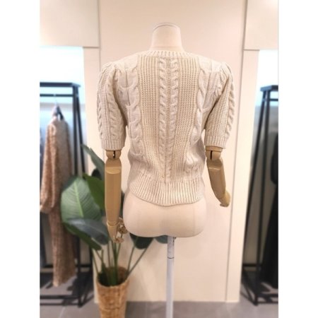 퍼프 소매 반팔 니트 베이지