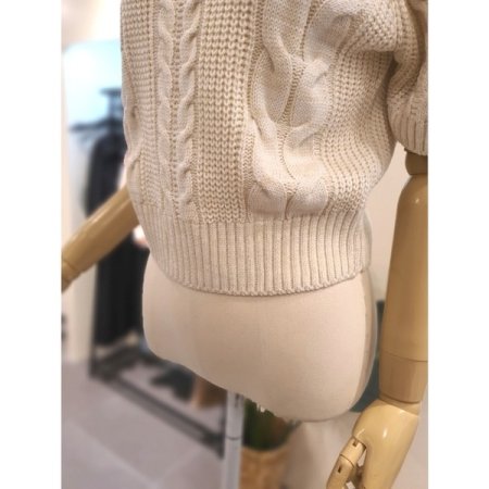 퍼프 소매 반팔 니트 베이지