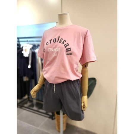 크루 반팔 반바지 세트 핑크