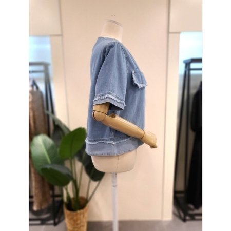 포켓 수술 반팔 청남방 블루