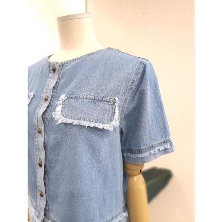 포켓 수술 반팔 청남방 블루