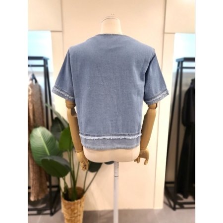 포켓 수술 반팔 청남방 블루