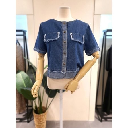 포켓 수술 반팔 청남방 블루