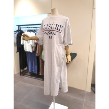 프랑 포켓 반팔 롱 원피스 라이트그레