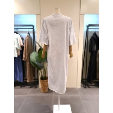 프랑 포켓 반팔 롱 원피스 라이트그레