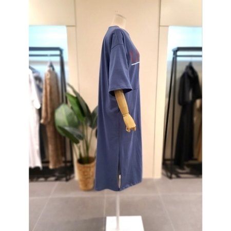 프랑 포켓 반팔 롱 원피스 블루