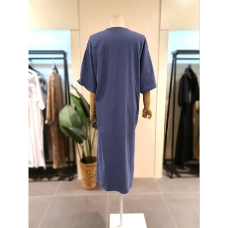 프랑 포켓 반팔 롱 원피스 블루