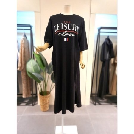 프랑 포켓 반팔 롱 원피스 블랙