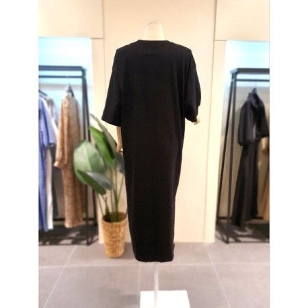 프랑 포켓 반팔 롱 원피스 블랙