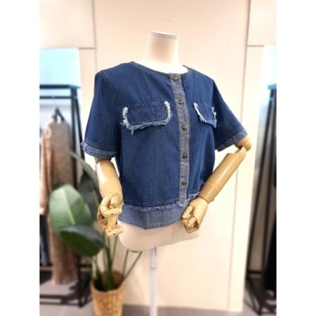 포켓 수술 반팔 청남방 다크블루