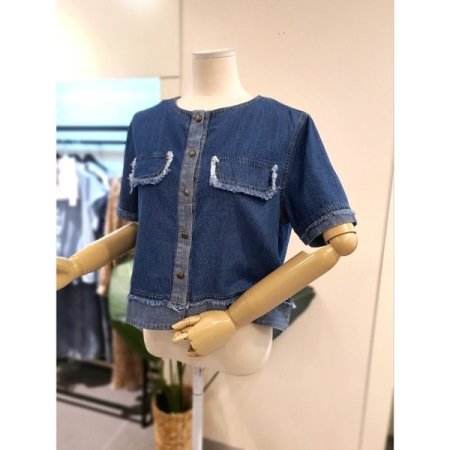 포켓 수술 반팔 청남방 다크블루