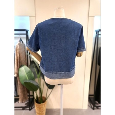 포켓 수술 반팔 청남방 다크블루