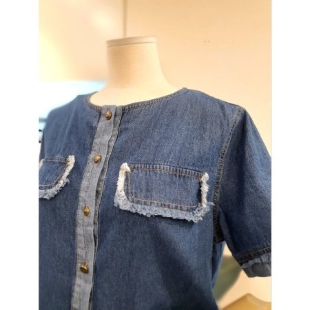 포켓 수술 반팔 청남방 다크블루