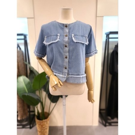 포켓 수술 반팔 청남방 다크블루