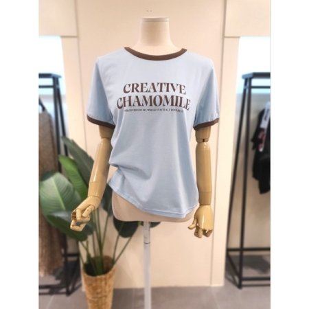 카모 배색 반팔 티셔츠 스카이블루