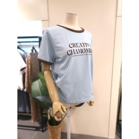 카모 배색 반팔 티셔츠 스카이블루