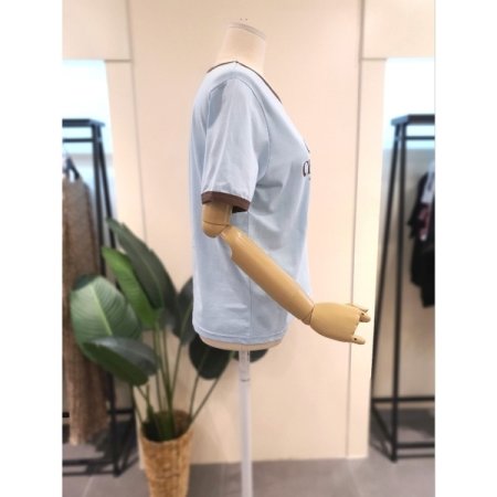 카모 배색 반팔 티셔츠 스카이블루