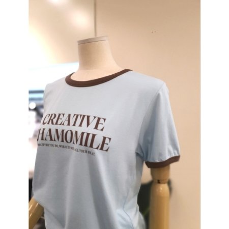 카모 배색 반팔 티셔츠 스카이블루