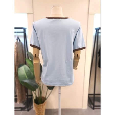 카모 배색 반팔 티셔츠 스카이블루