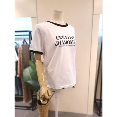 카모 배색 반팔 티셔츠 화이트