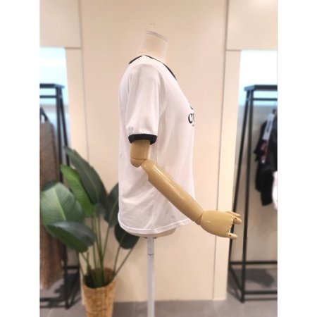 카모 배색 반팔 티셔츠 화이트