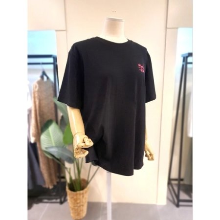 플라워 솔리드 루즈핏 반팔티 블랙