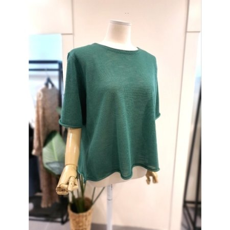 돌돌 라운드 반팔 니트 그린