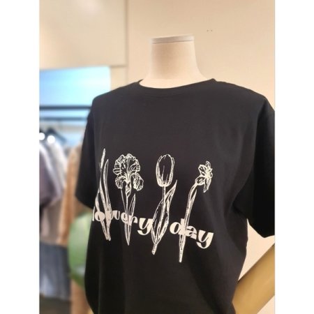 플라워 반팔 티셔츠 블랙