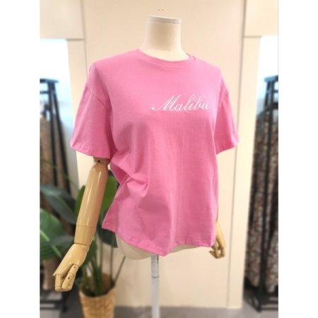 말리부 자수 반팔 티셔츠 핑크