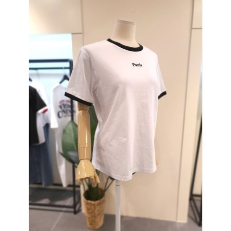 자수 링거 티셔츠 블랙