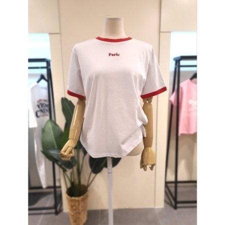 자수 링거 티셔츠 블랙