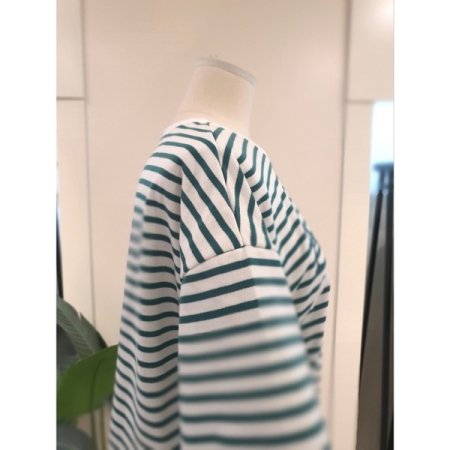 스트라이프 반팔 맨투맨 그린