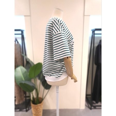 스트라이프 반팔 맨투맨 그린