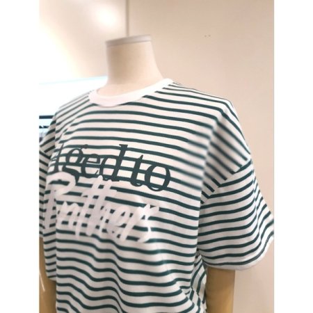 스트라이프 반팔 맨투맨 그린