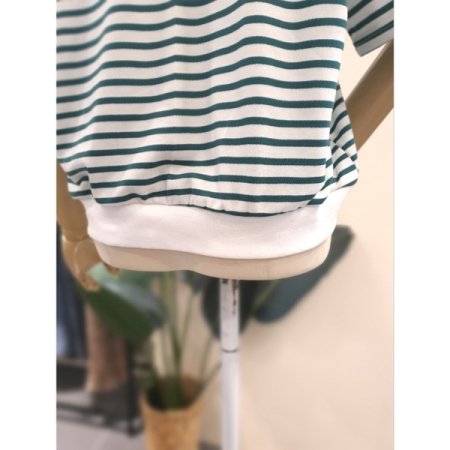 스트라이프 반팔 맨투맨 그린