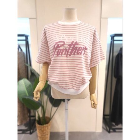 스트라이프 반팔 맨투맨 그린