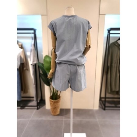 바스락 민소매 반바지 세트 블루