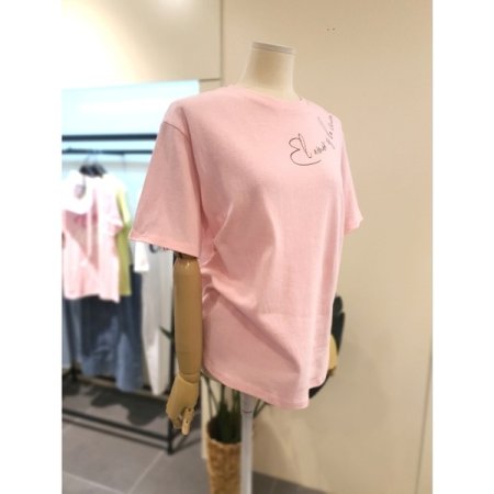 레터링 반팔 티셔츠 핑크