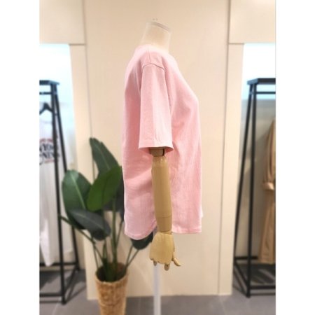 레터링 반팔 티셔츠 핑크