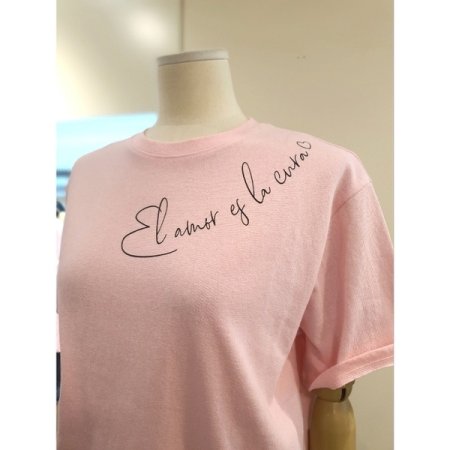 레터링 반팔 티셔츠 핑크