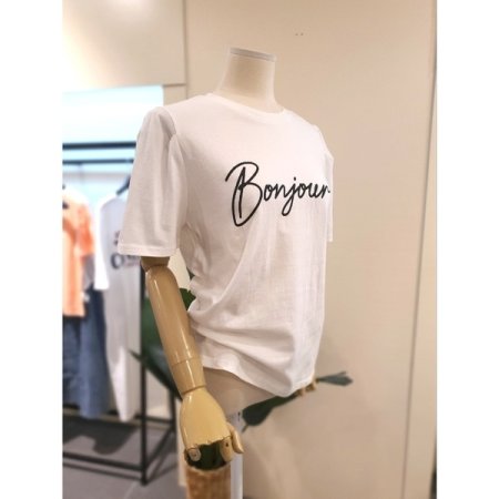 봉쥬르 볼륨소매 티셔츠 화이트