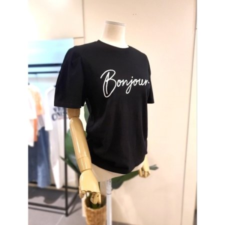 볼룸 소매 반팔 티셔츠 블랙